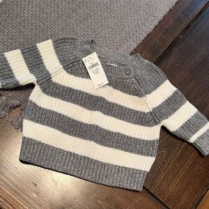 GAP baby Gray and White Striped Sweater